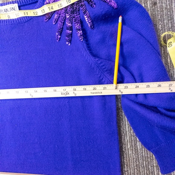 Vintage 80’s Plain Jane Purple Large Dress Sequin Sweater Shift Midi Fun Retro - Picture 10 of 11